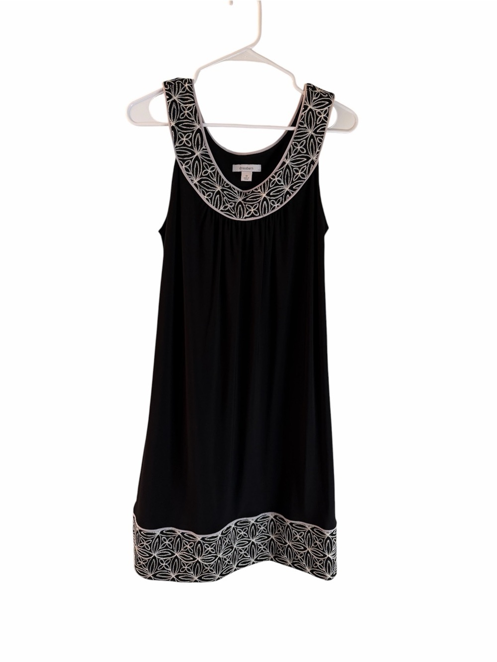 Dress Barn Black Tank Dress with White Geometric Embroidery